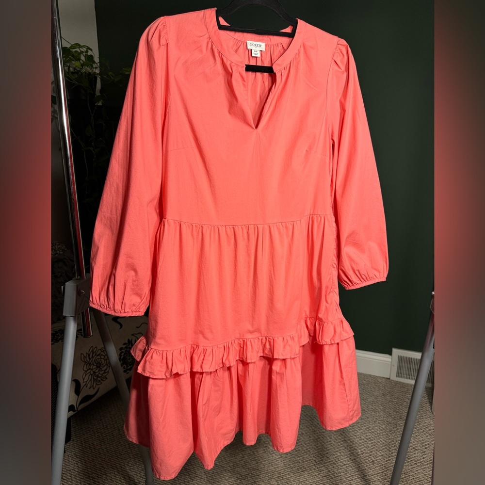 NWOT J. Crew Factory Poplin Tiered Ruffle Mini Dress - Coral